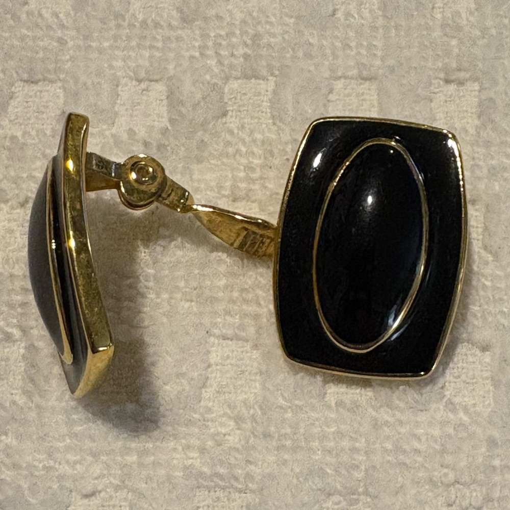 Gold Tone and Black Clip on Earrings